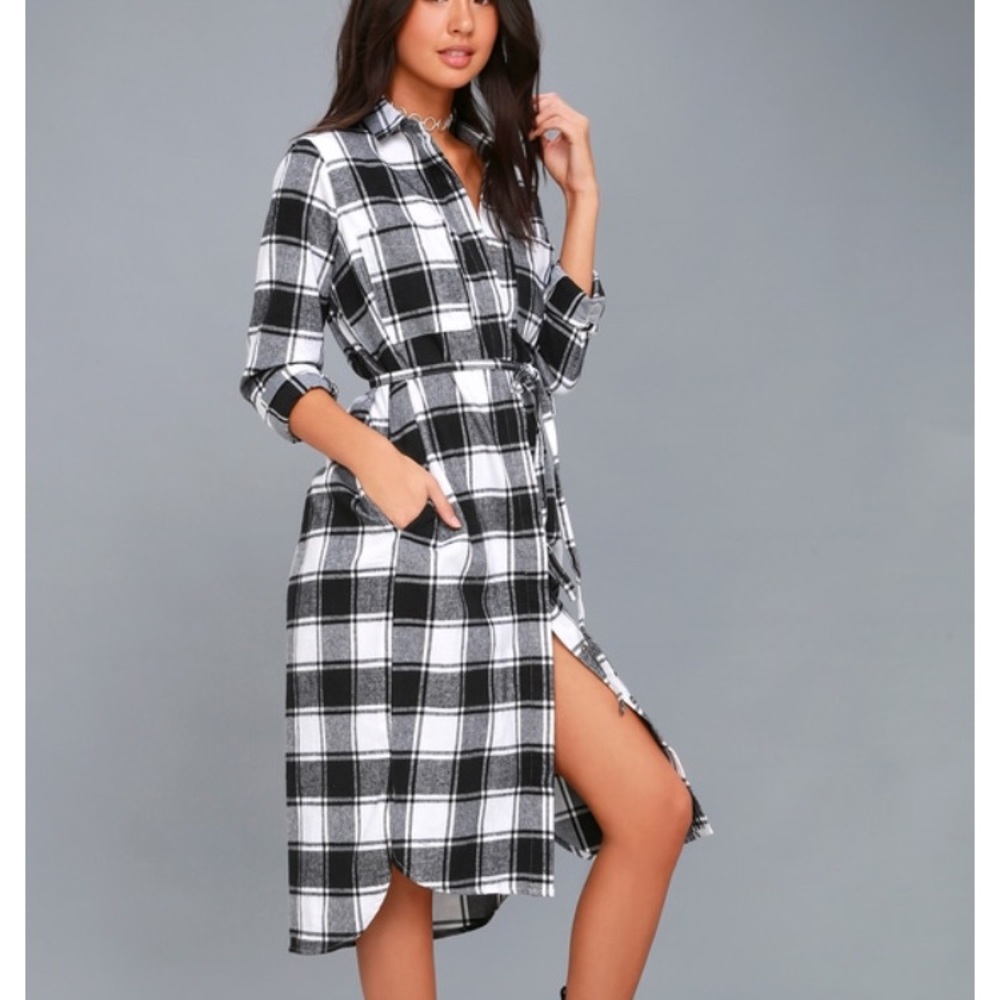 Sequoia Park B/W plaid flannel shirt dress